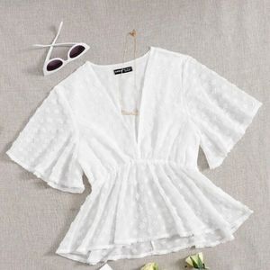 NWOT SHEIN Sheer Swiss Dot Peplum Short Sleeve Top